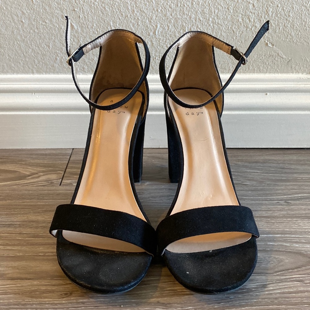 Black block heels.